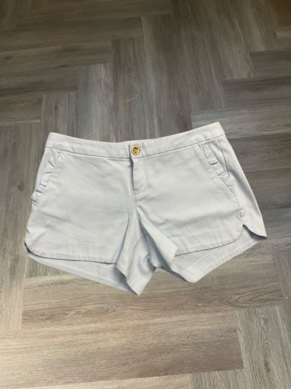 Lilly Pulitzer Callahan Adie Ruffle Pocket Textured Shorts Womens 2 Light Blue